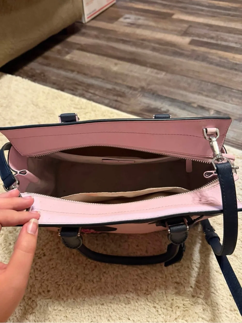kate spade Pink Satchel with Navy Floral Accents